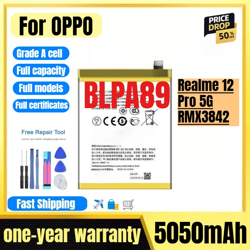 

BLPA89 for OPPO Realme 12 Pro 5G/RMX3842 Phone Battery High Quality High Capacity Replacement Bateria Grade A Cell with Tools