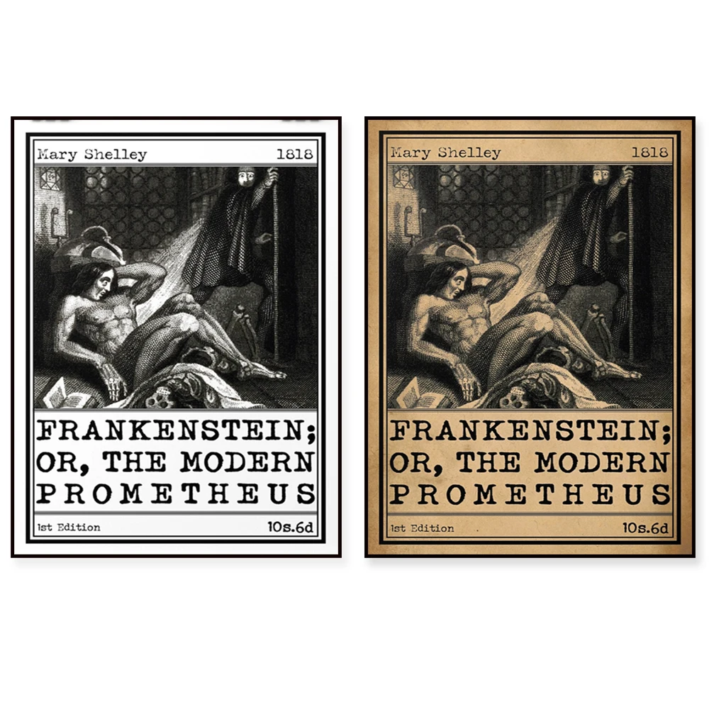 Frankenstein or The Modern Prometheus Book Cover Art Illustration Poster | Classic Novel Book Advert Print | Unframed Literary