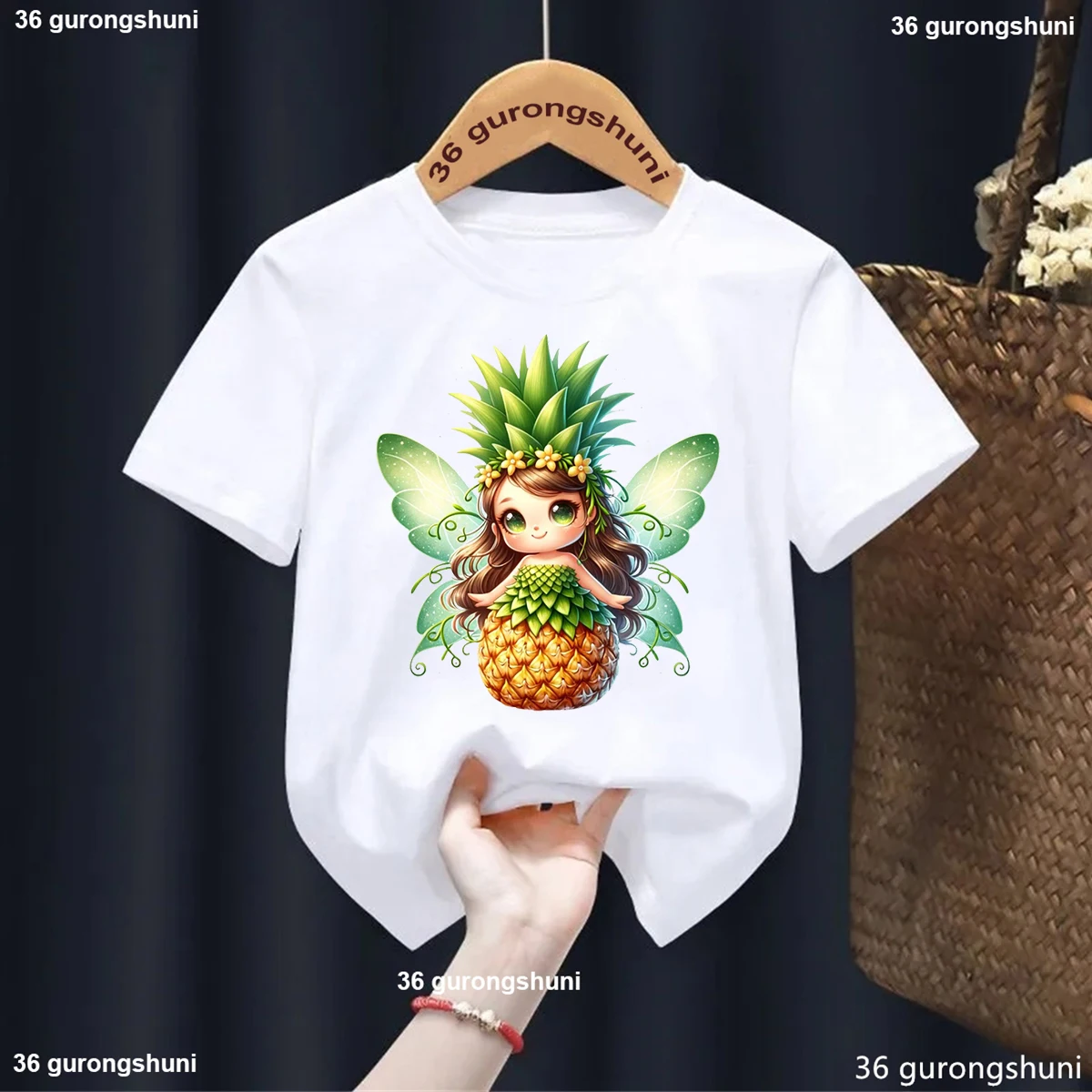 

Cute Pineapple, Cherry Banana, Blueberry Tropical Fruit Fairy Girl Print Tshirt Kids Fashion Kawaii Girl T Shirt Summer Shirt To