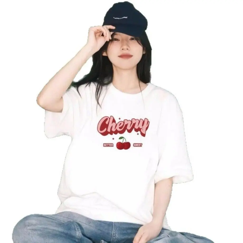 

Women's Pure Cotton Short Sleeve T-Shirt Loose Casual Top White Summer New Arrival 230g