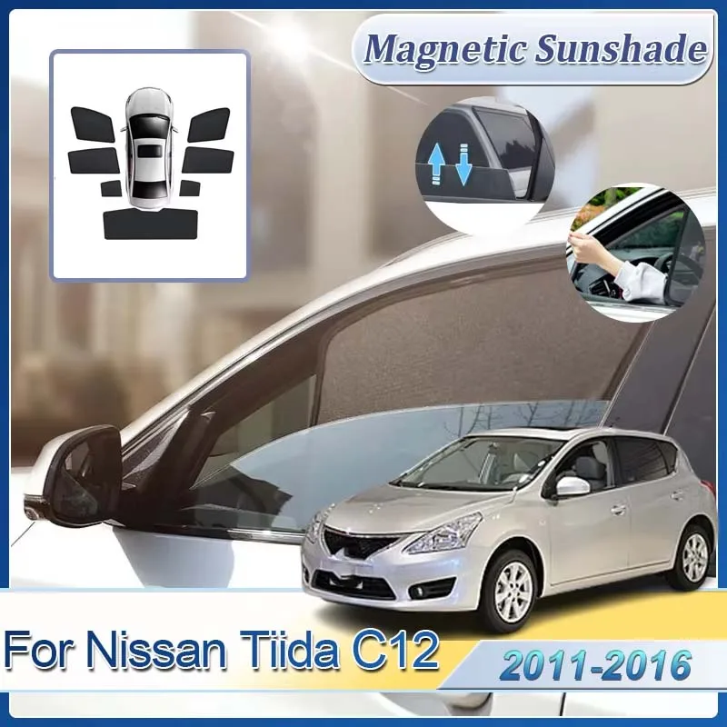 

Для Nissan Tiida C12 2011 ~ 2016 сетчатый козырек, защита от солнца, теплоизоляция, магнитные шторы для бокового окна, автомобильные аксессуары, УФ