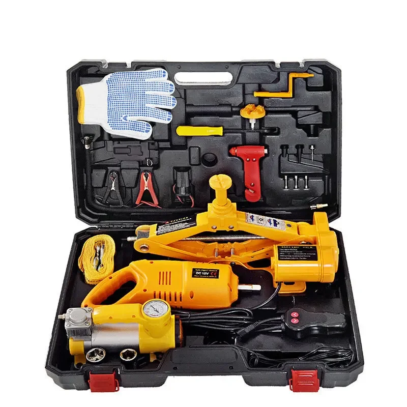 Reliable 12V Car 2T/3T Scissor Electric Jack Set Wrench Air Pump Tire Change Anti-oxidation Paint Thickened Steel