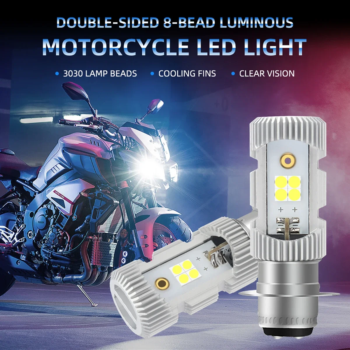 1pc P15D Motorcycle LED Headlight Bulb T19 12V Spotlight Daytime Running Light Hi/Lo Beam Light 8SMD 3030 Chip 6000LM