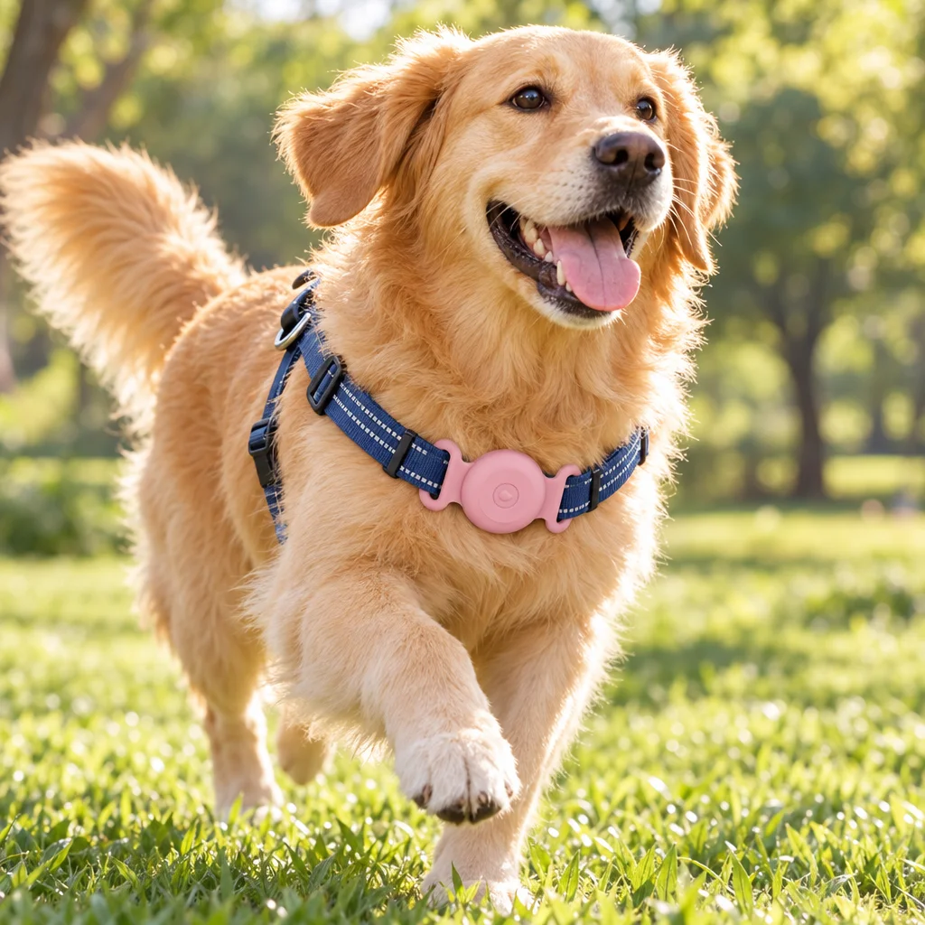 Luminous Double Ear Silicone Tracker Holder, Pet Collar Protective Cover for Round Bluetooth Locator, Dog Cat Anti‑Lost Case