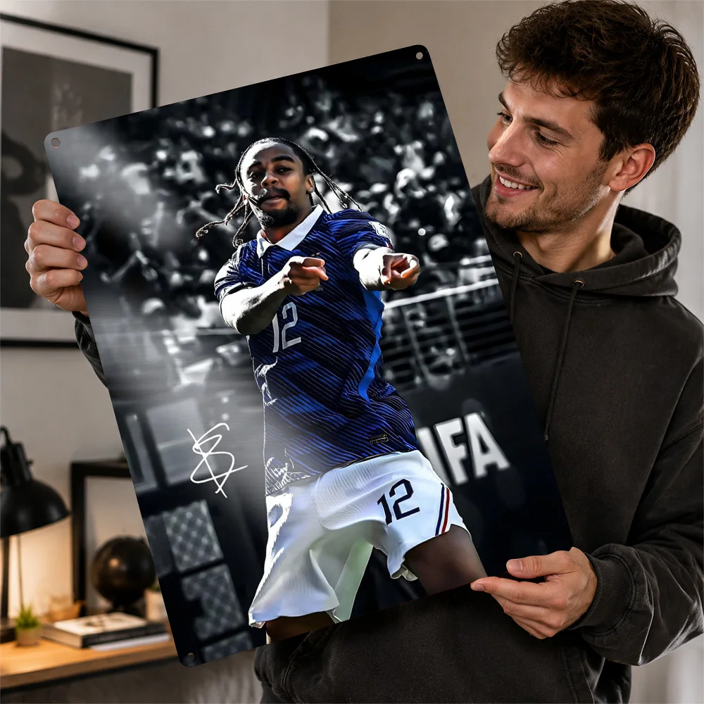 Bradley Barcola France Football Celebration 3D Texture Metal Poster Customized Wall Art Tin Sign Gift for Mancave Room Ornaments