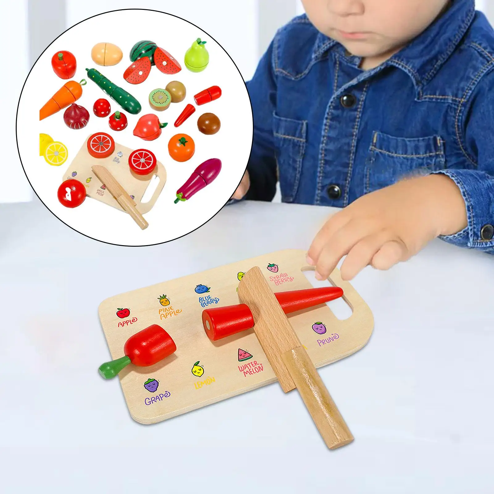 Toddlers Wooden Cutting Fruit and Vegetable Toy Smooth Edge Gift Durable