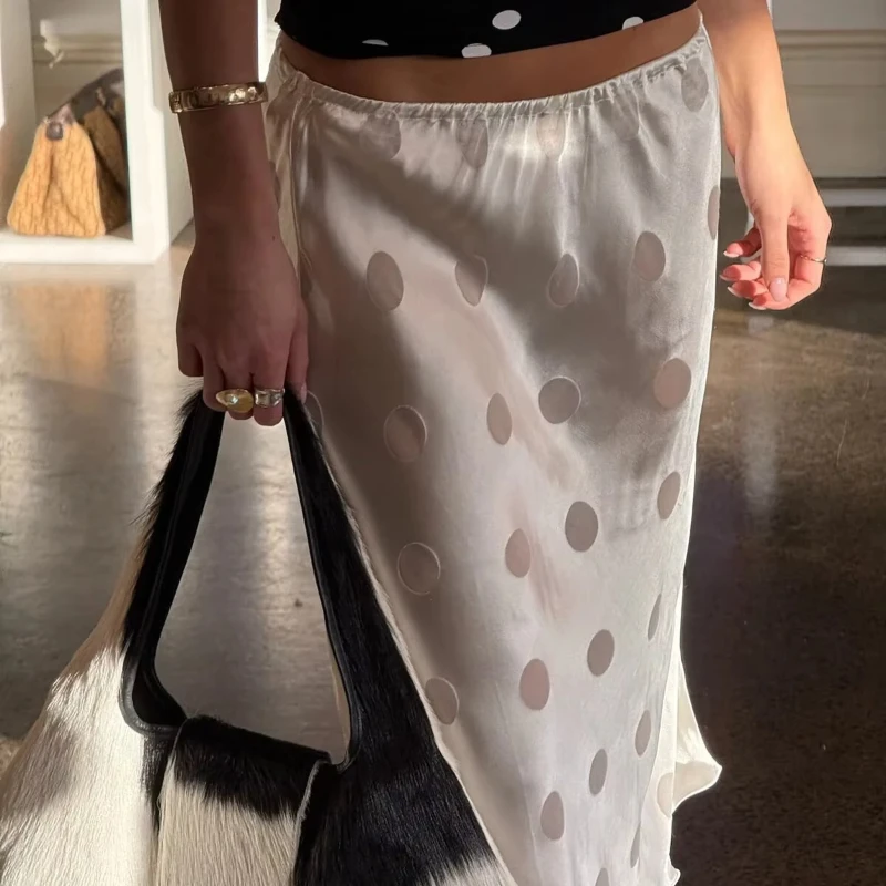 French Summer Retro Sexy Elegant Polka Dot White Loose Drape Slightly Transparent Mid Length Skirt Gentle Women's Clothing