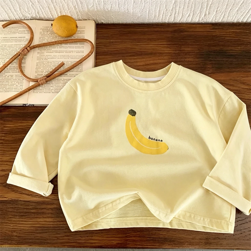 Banana Apple Tees Langarm-T-Shirts für Babys, Jungen und Mädchen, schönes Rundhals-Basishemd aus reiner Baumwolle, lässige Modepullover – Detail 1