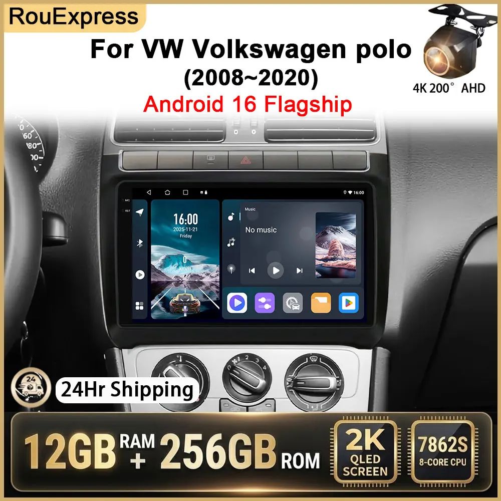 Android Auto Car Radio For Volkswagen POLO 5 2008 - 2020 Bluetooth CarPlay 2 Din Carplay Multimedia Stereo QLED Screen Head Unit