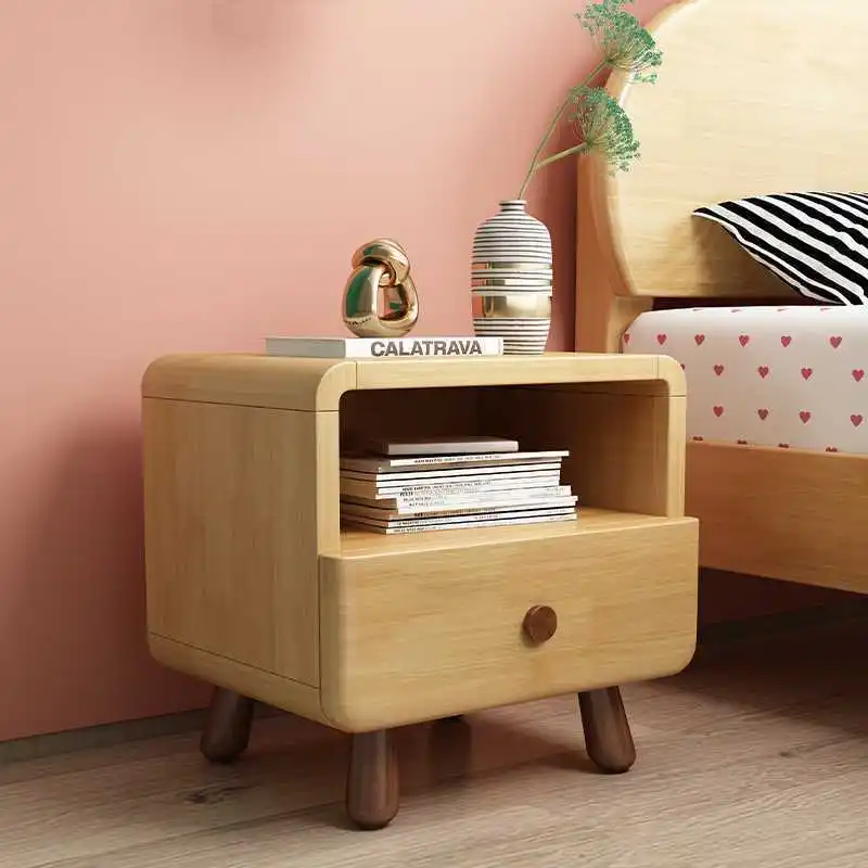 Blz * Solid Wood Children's Bedside Table Modern Minimalist Creative Cartoon Cute Bedside Small Cabinet Teen Bedroom Collection