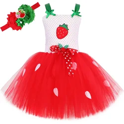 Toddler Girls Strawberry Costume Kids Fruit Theme Birthday Party Tutu Dress Girl Halloween Christmas Princess Dress Up Clothes