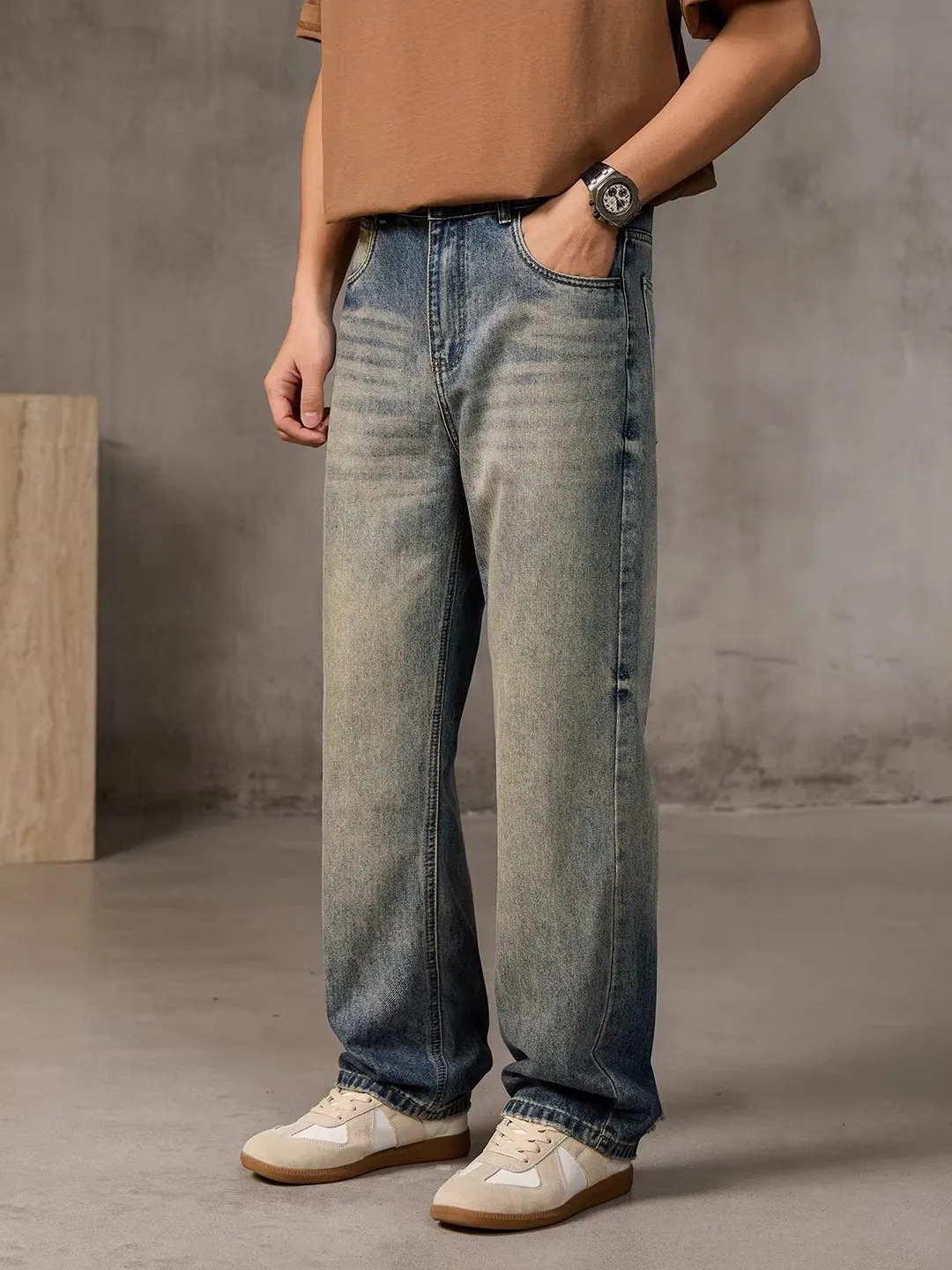 

Мужские повседневные джинсы прямого кроя больших размеров в стиле ретро, американские, винтажные, универсальные, удобные, длинные брюки