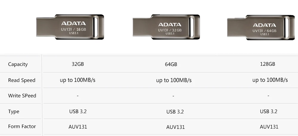 ADATA AUV131 16GB 32GB 64GB القلم محرك السيارة المتكلم المعادن عالية السرعة مشفرة U القرص سلسلة USB فلاش حملة 3.2 للهاتف