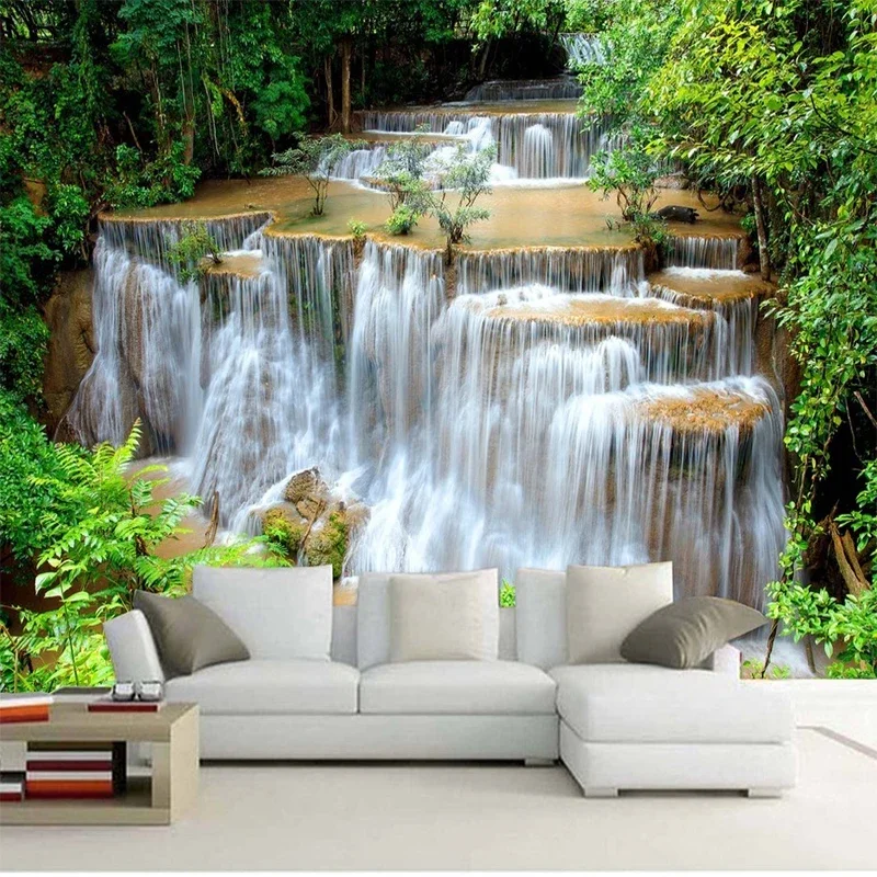 Custom 3D Photo Wallpaper HD Green Landscape Waterfall Beautiful TV Background Mural Bedroom Living Room Non-woven 3D Wall Paper