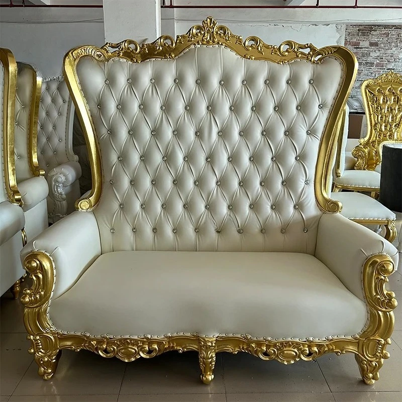 Chaise de trône de luxe d'hôtel en gros, chaise de trône de mariage blanc doré pour événement