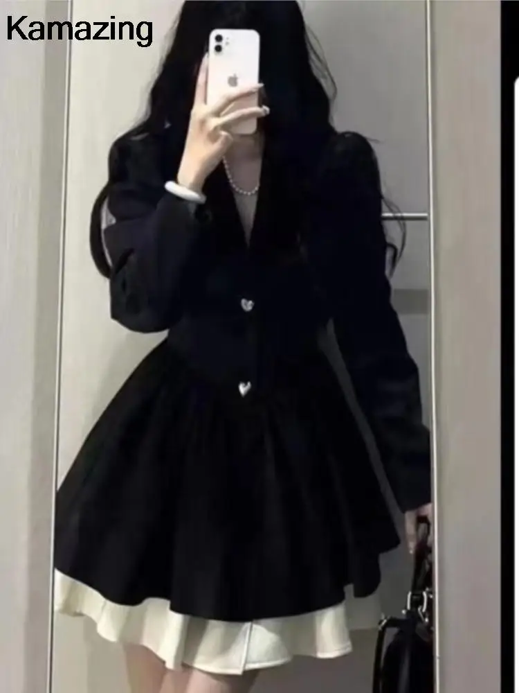 Autumn Korean Fashion Black Suit Dress Women Long Sleeve Y2K Birthday Party A-line Princess Vestidos Mujer Female Clothing New