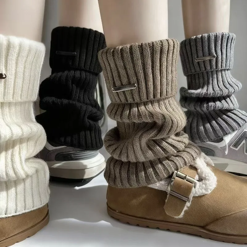 Wool Leg Covers for Women, Metal Tag Socks for Women, Japanese Autumn and Winter Styles, Thick and Warm Stacking Socks for Women