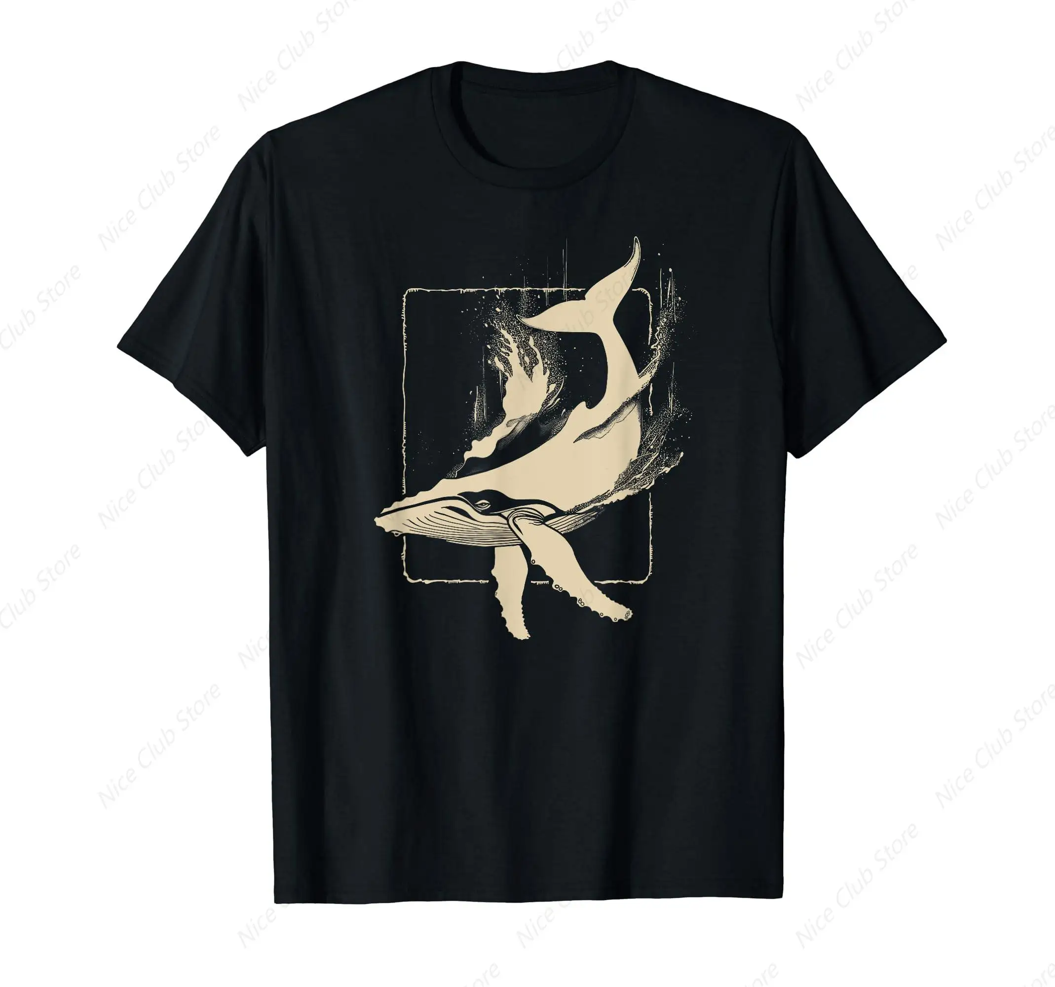 Vintage Humpback Whale Beluga Orca Blue Whale T-Shirt for Men Cotton 100% Summer Tops Women