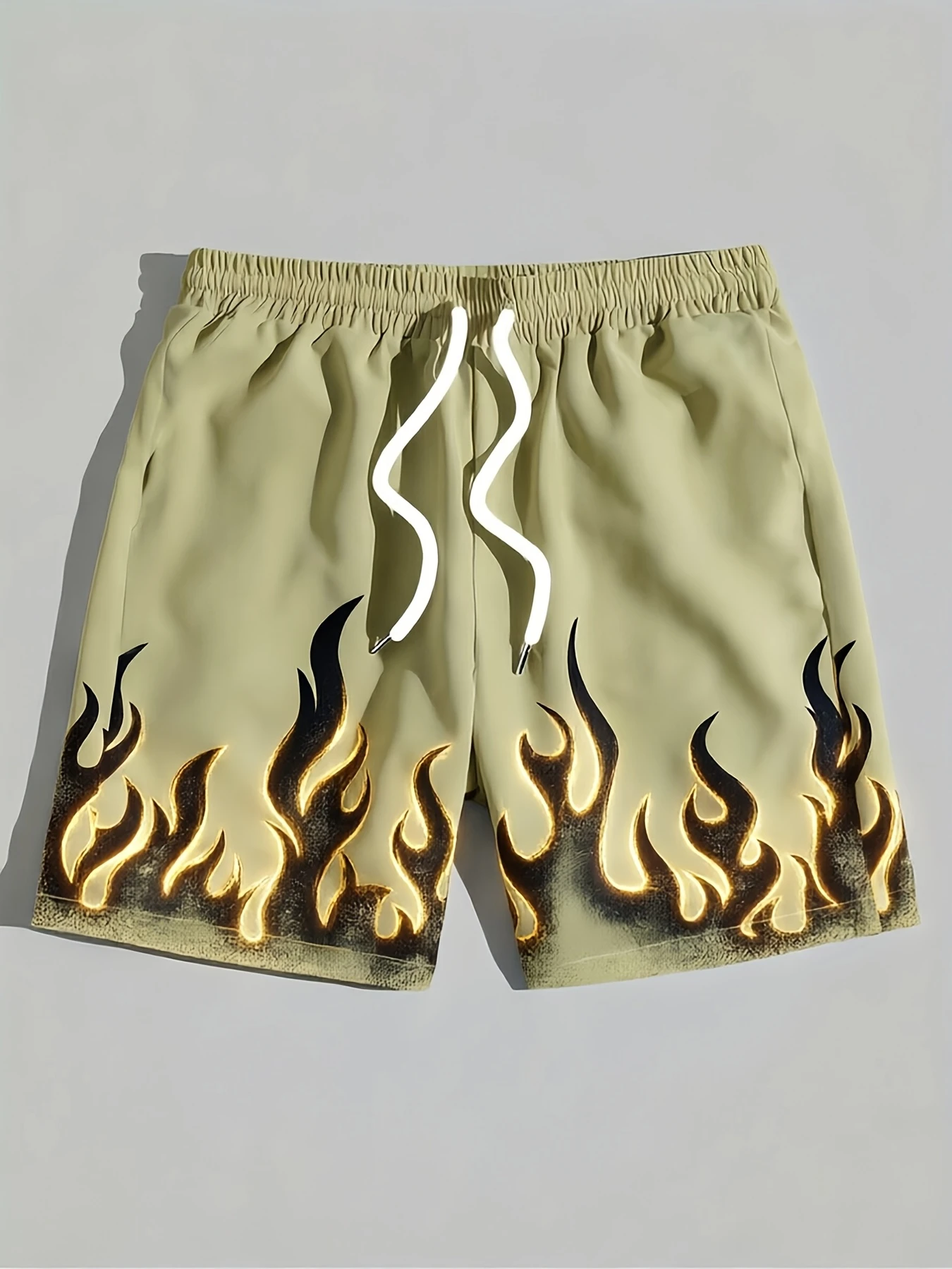 Men's Flame Marble Swirl Print Drawstring Elastic Waist Casual Shorts Summer Beach Outdoor Streetwear Quick Dry Sport Bottoms