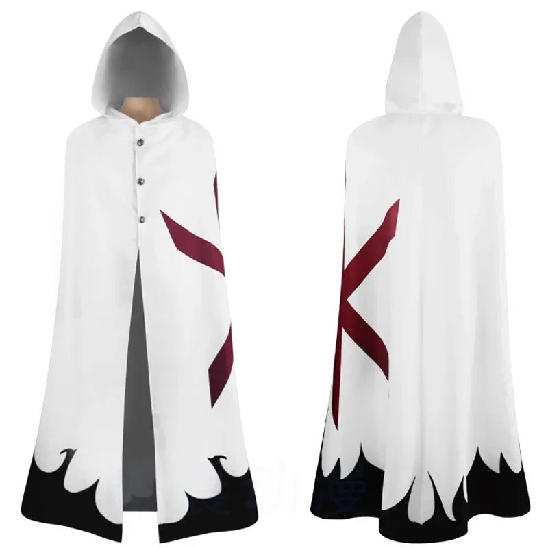 Anime BLEACH Stern Ritter Yhwach White Printed Hooded Cape Cosplay Costume Men's Halloween Party Robe Cloak