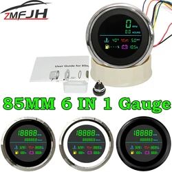 6 In 1 Multi-Function Tachometer Gauges 85mm LCD Fuel Gauge Water Temp Oil Pressure Voltmeter Hour Meter For Boat Car Customized