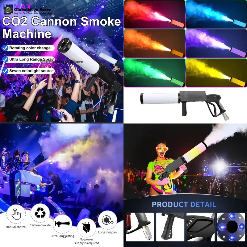 Handled Co2 Dj Fog for Party Led Co2 Cannon with Spiral RGB Co2 Fog Machine with Hose Stage Effect for Nightclub