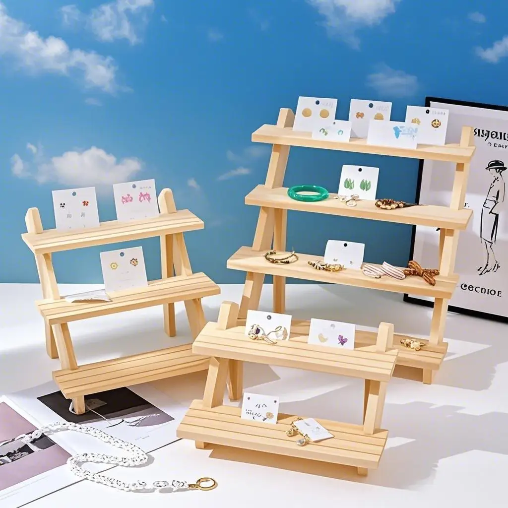 

2-4 Tier Ear Stud Holder Wooden Jewelry Earring Dispaly Stand Shelf Cupcake Makeup Mini Figure Organizer Showcase Rack Riser