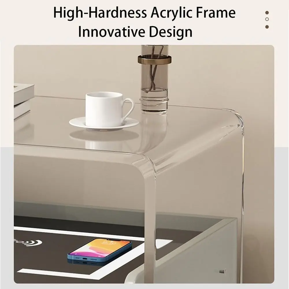 Compact LED Nightstand with Charging, Drawers & Open Shelf, Blue, 42x40x48cm