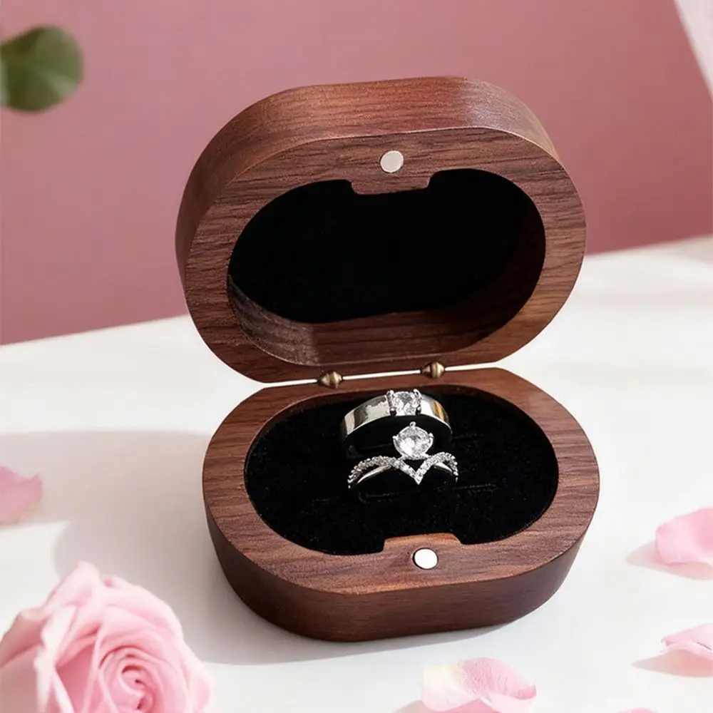 

Handmade Wedding Ring Box Double Slots Wooden Rings Bearer Box Velvet Lined Magnet Closure Jewelry Storage Show Case