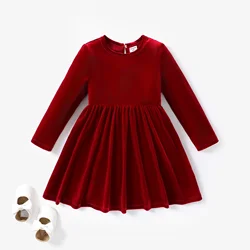 PatPat Christmas Sweet Toddler Girl Solid color Velvet material Dress Set Suitable for Summer Season Soft and Comfortable