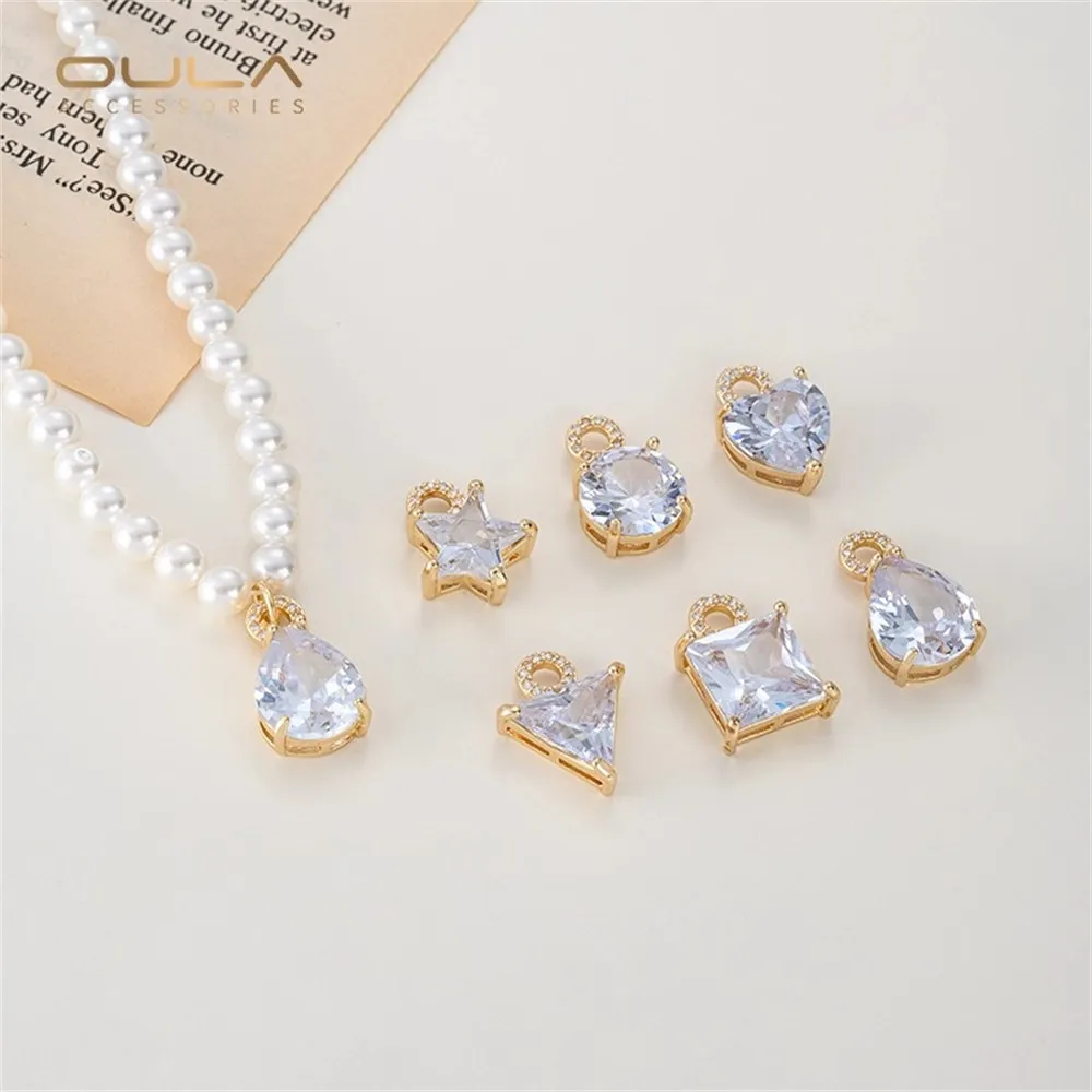

1pcs 14K Gold-plated Pendant Geometric Zircon Five-pointed Star Heart-shaped Water Drop Diy Bracelet Necklace Earrings Pendant