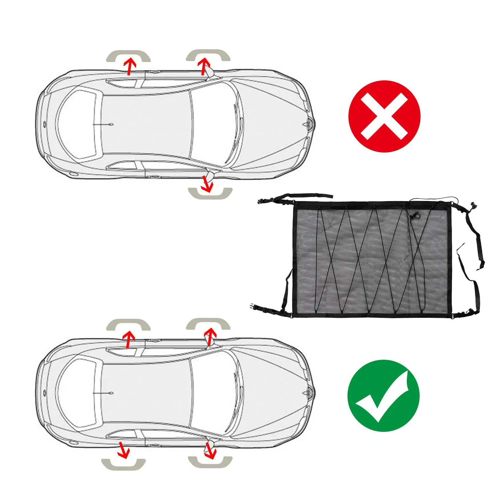 88X66CM Car Cargo Net Mesh Organizer Ceiling Storage Pocket Interior Roof Bag Adjustable Breathable Stowing Tidying Pouch Net