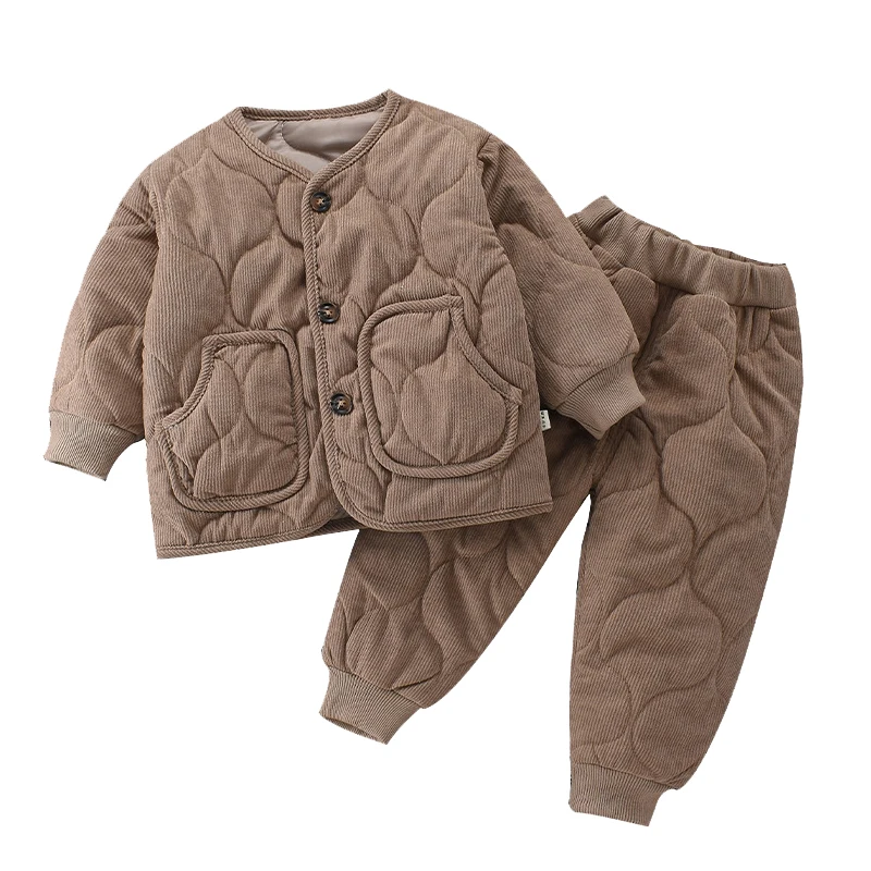 Winter children\'s set 1-7 year old boys and girl Thickened warm casual cotton jacket+pants 2023 Korean version new Kids clothing