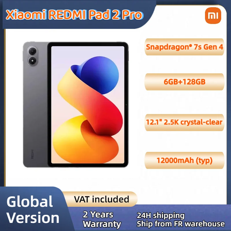 Version Globale Xiaomi Redmi Pad 2 Pro Xiaomi HyperOS 2 12,1 pouces 2,5K ultra-clair Snapdragon ®   7s Gen 4 Type-C avec Redmi Smart Pen