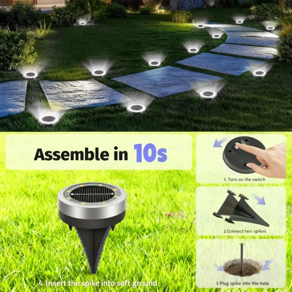 

10 упаковок, 8 светодиодных наземных фонарей на солнечной энергии, водонепроницаемые уличные садовые газоны, ландшафтное освещение, праздничные декоративные лампы