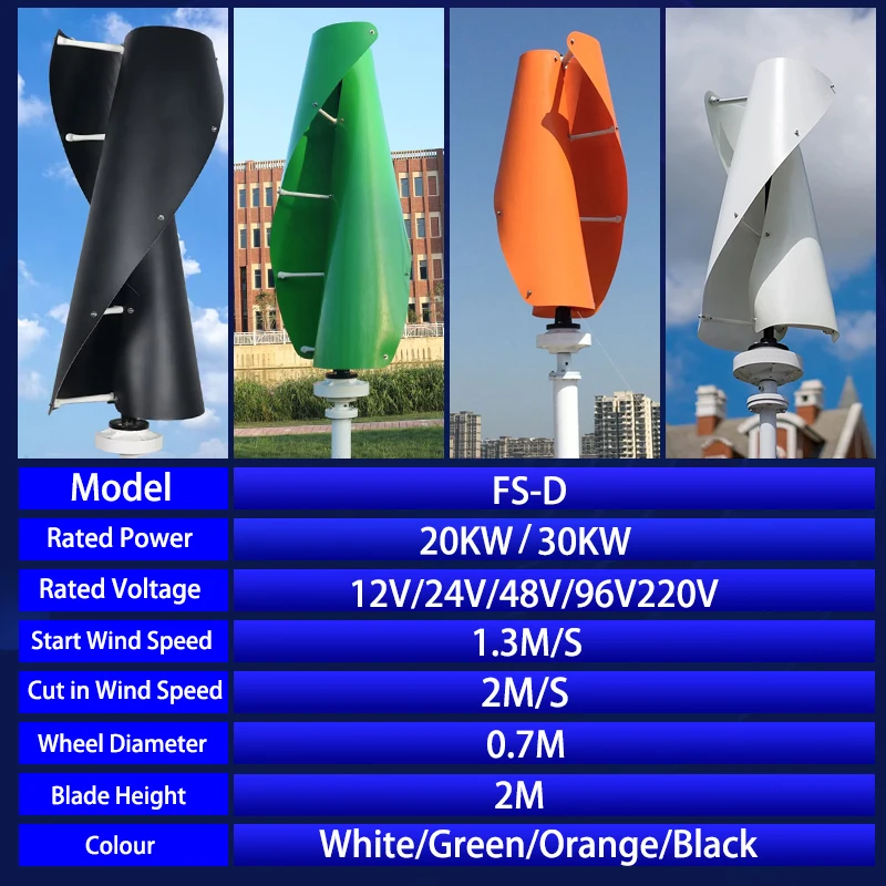 Wind Turbine Low Speed New Energy Vertical Wing Helical 20KW 30KW Windmill Maglev Generator and Home Automatic MPPT Controller