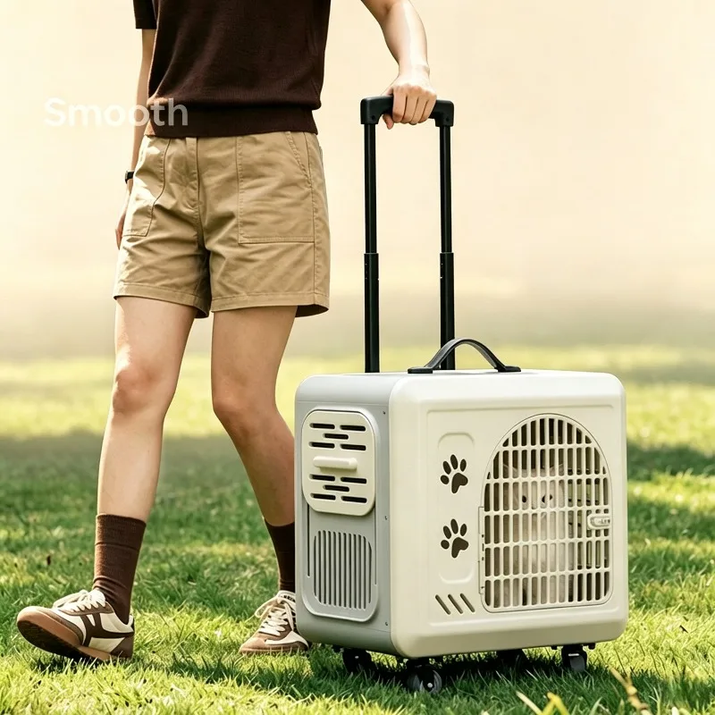 Wheeled Pet Carrier Retractable Handle Cat Carriers Breathable Hard Shell Dogs Cats Carriers Portable Outdoor Pets Transport Bag
