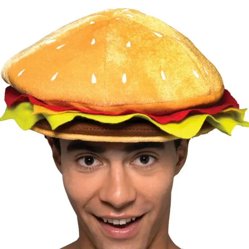 Sombrero de hamburguesa con hamburguesa para hombre y mujer, accesorio de disfraz divertido de comida rápida, Unisex