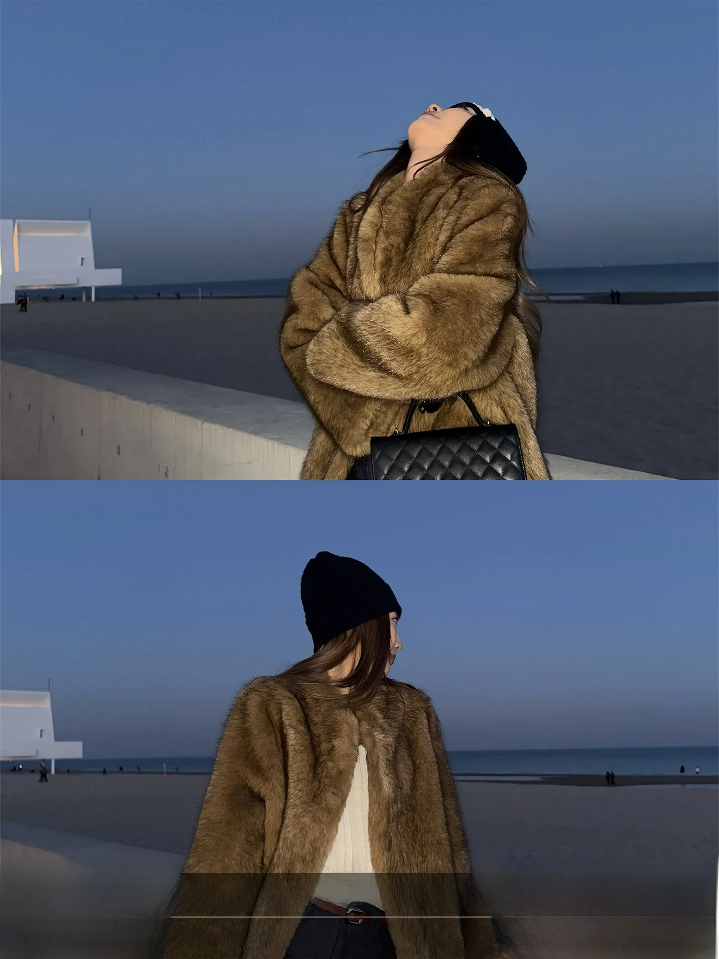 

4PRIL Eco-Friendly Long Coat Collar Ladies' Vintage Sle Fake Fur Jaet Loose Fit Mid-Length Winter Top for Young Women