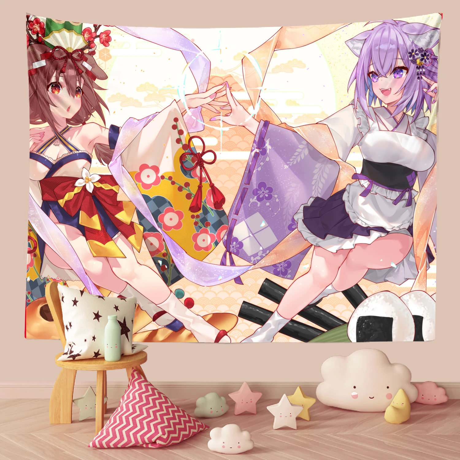 

Cartoon Anime Color Wall Hanging Tapestry Hanging Painting Rainbow Girls Dormitory Room INS Psychedelic Wall Print Desk Mat Rug