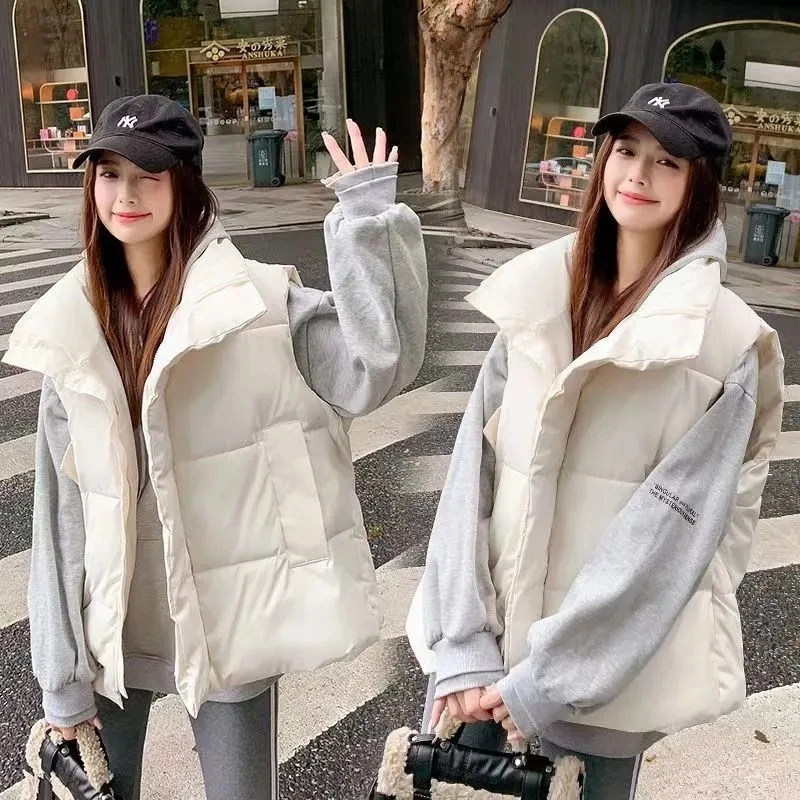 

2024 New Autumn Women Vest Winter Puffer Parkas Coat Casual Pocket Waistcoat Female Sleeveless Jacket Overcoat Outerwear