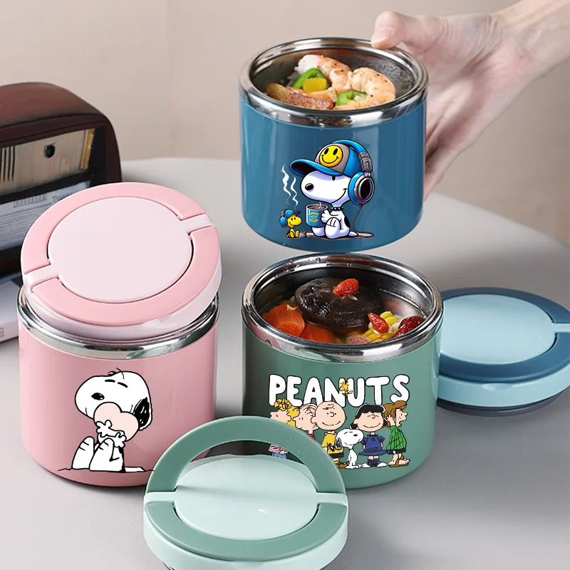 Lancheira Térmica Snoopy 630ML de Aço Inoxidável - Recipiente Isolado para Alimentos, Desenho Animado, Escritório, Escola, Pote Térmico, Copo para Sopa - Presente