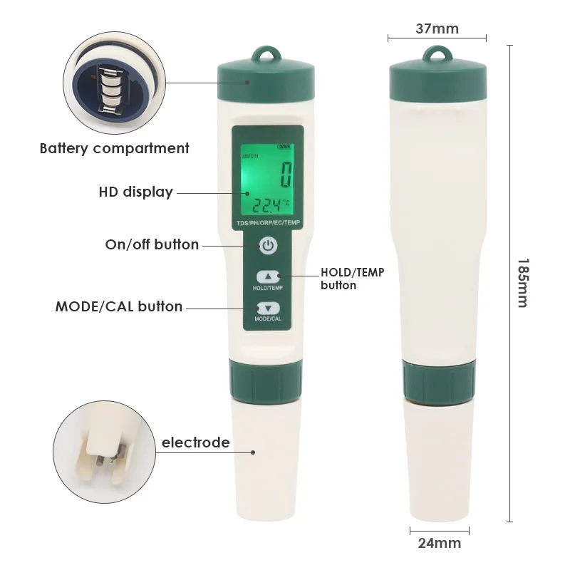 10 in 1 PH/TDS/EC/SALT/TEMP/S.G/ORP/H2/Fertile/Resistivity Water Quality Monitor Tester for Pools, Drinking Water, Aquariums