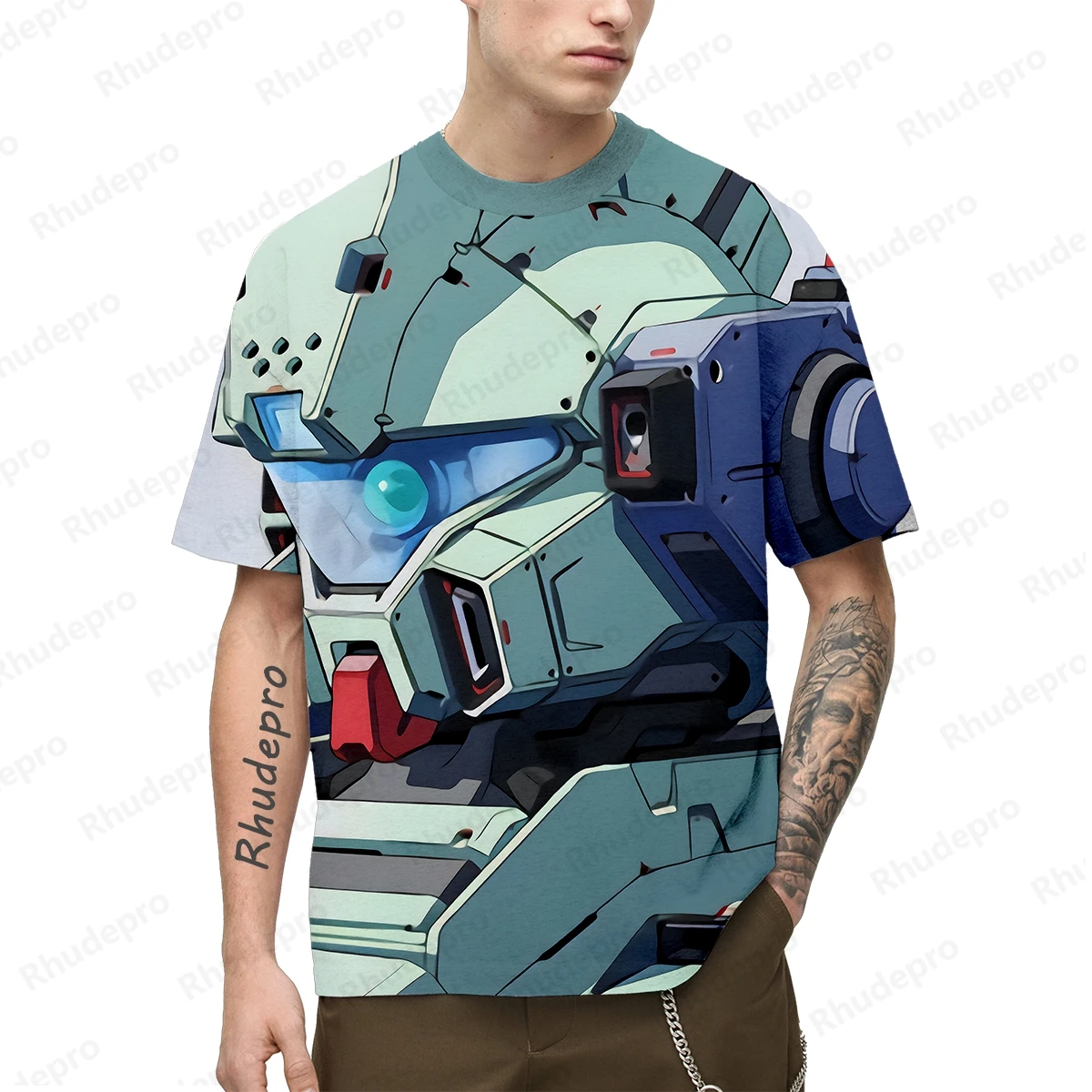 Camiseta de manga curta estilo Harajuku masculina, streetwear modelo Gundam, camiseta masculina extragrande, tops, roupas Harajuku, Y2K Essentials,