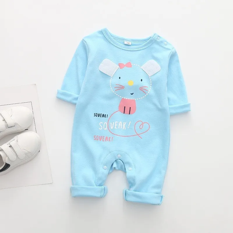 Spring And Autumn New Baby Jumpsuit Cute Baby Cartoon Animal Print Boys Girls Children Long Sleeve Jumpsuits Newborn Clothes