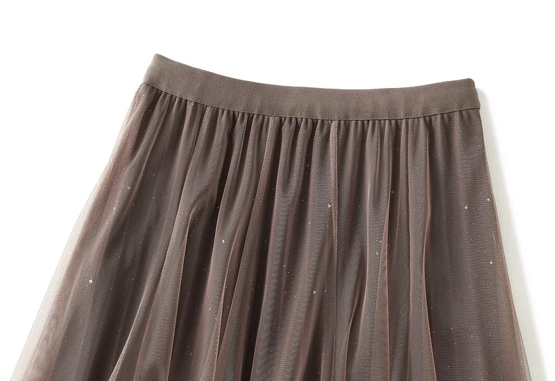 Starry Gradient Chiffon Pleated Long Skirt for Women, Solid Color 3-layer A-line High Waisted Autumn and Winter Big Swing Skirt