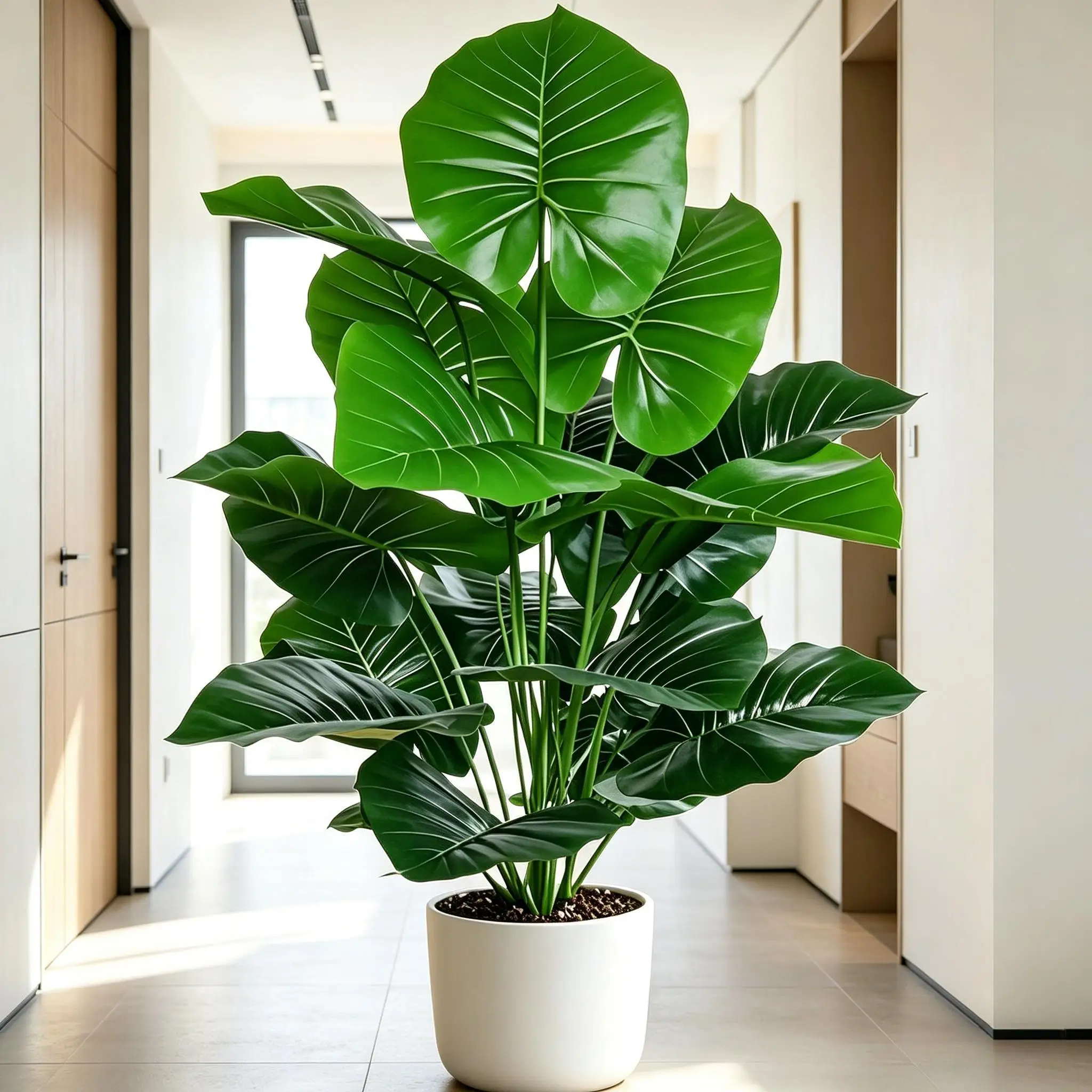 Planta Artificial de Alocasia con Hojas Redondas de 60-105 cm, Hojas de Taro de Tacto Real para Decoración del Hogar, Jardín, Oficina y Fiestas