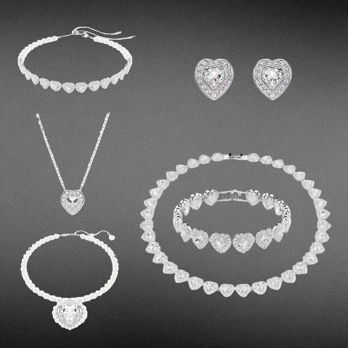 

2025 New Luxury Love Shaped Jewelry Set, Necklace Pendant, Earnail Bracelet, Daily Wear, Party Essential - Birthday Gift