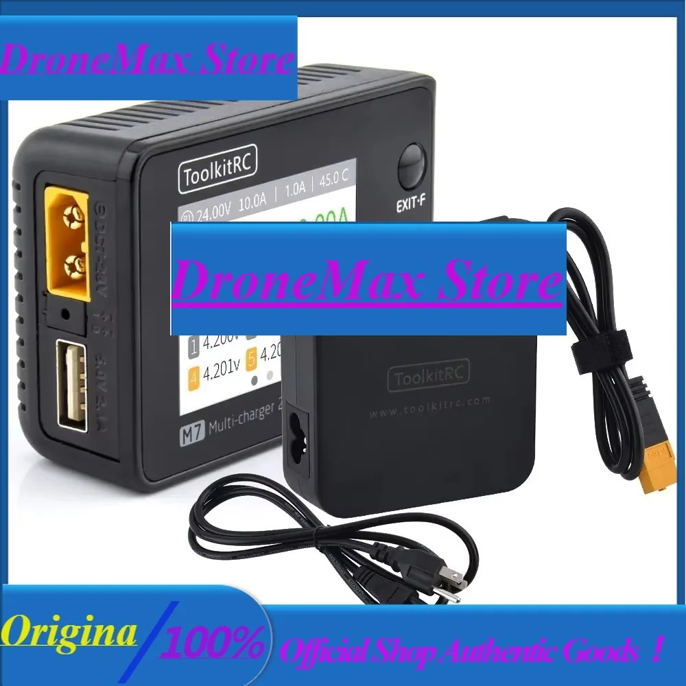 DroMaToolkitRC M7 200W 10A Balance Charger Discharger With ADP100 For 1-6S Lipo Battery Voltage Servo Checker Receiver Signal Te