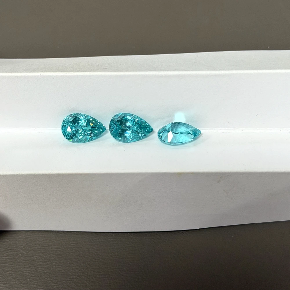 Lab Grown Paraiba Ice Crushed Cut Pear Loose Gemstone For Jewelry Making